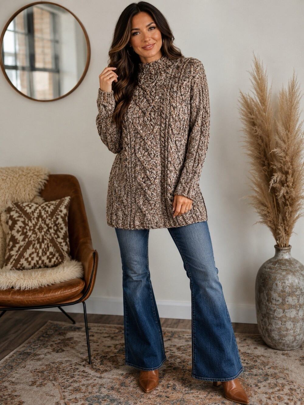 The Limited Hand Knit Sweater Large Mock Neck Cotton